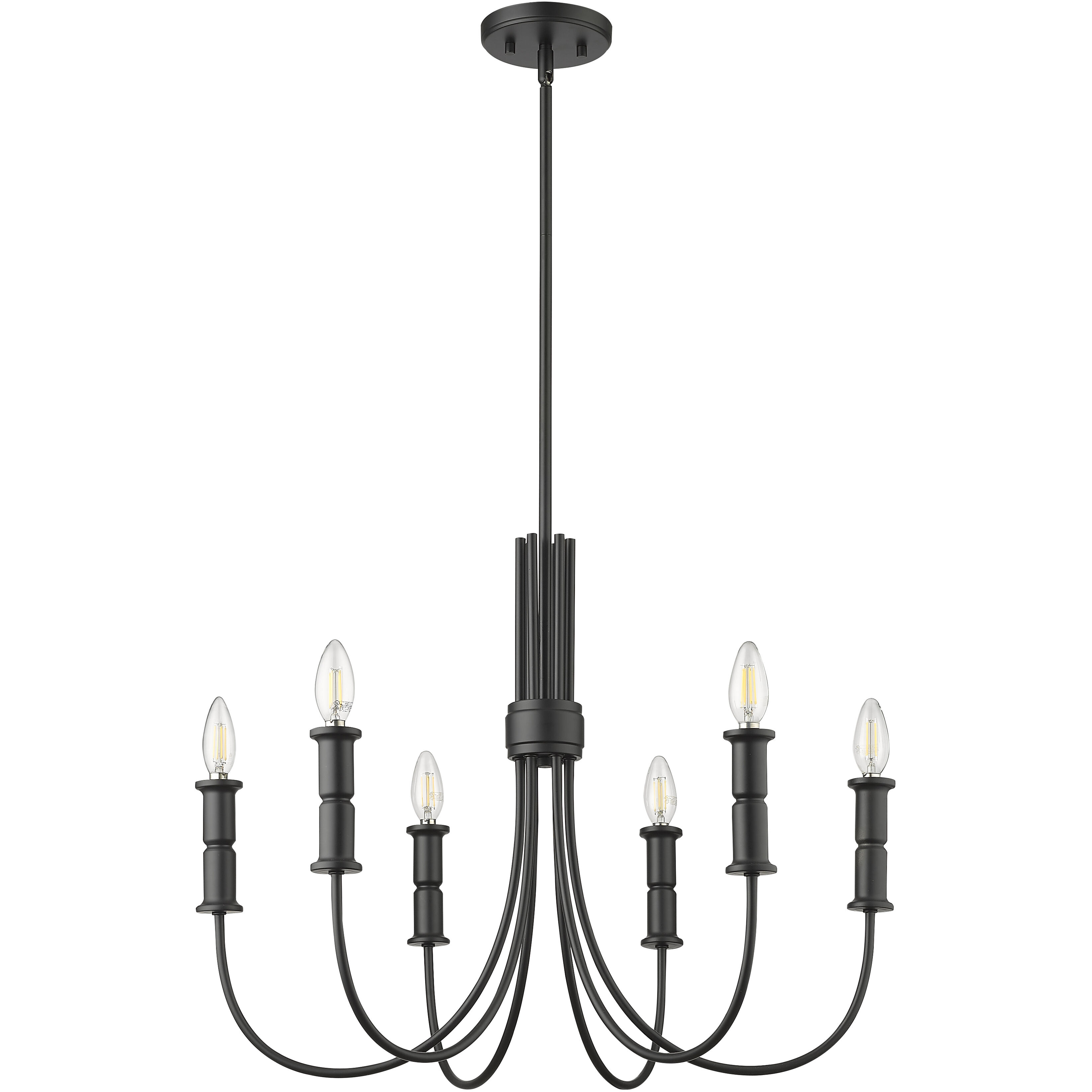Potiss 6 Light 26 inch Matte Black Chandelier Ceiling Light